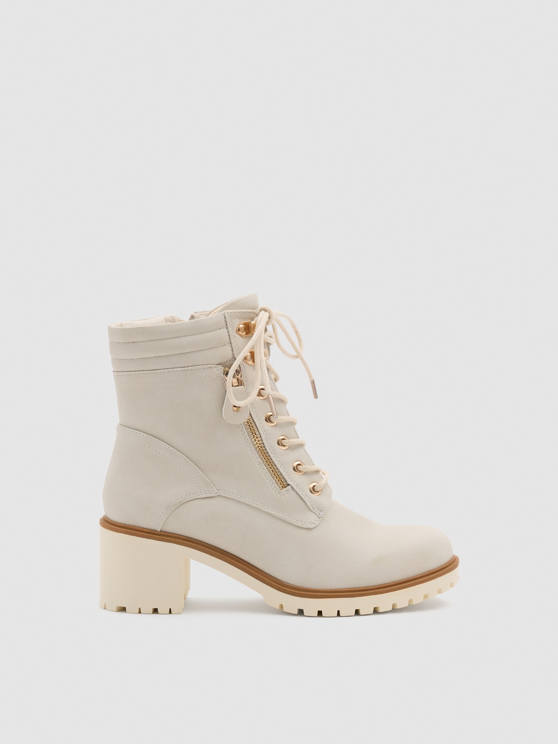 Botines de tacón beige: cómodos, elegantes, modernos, con cordones y cremallera lateral INSIDE