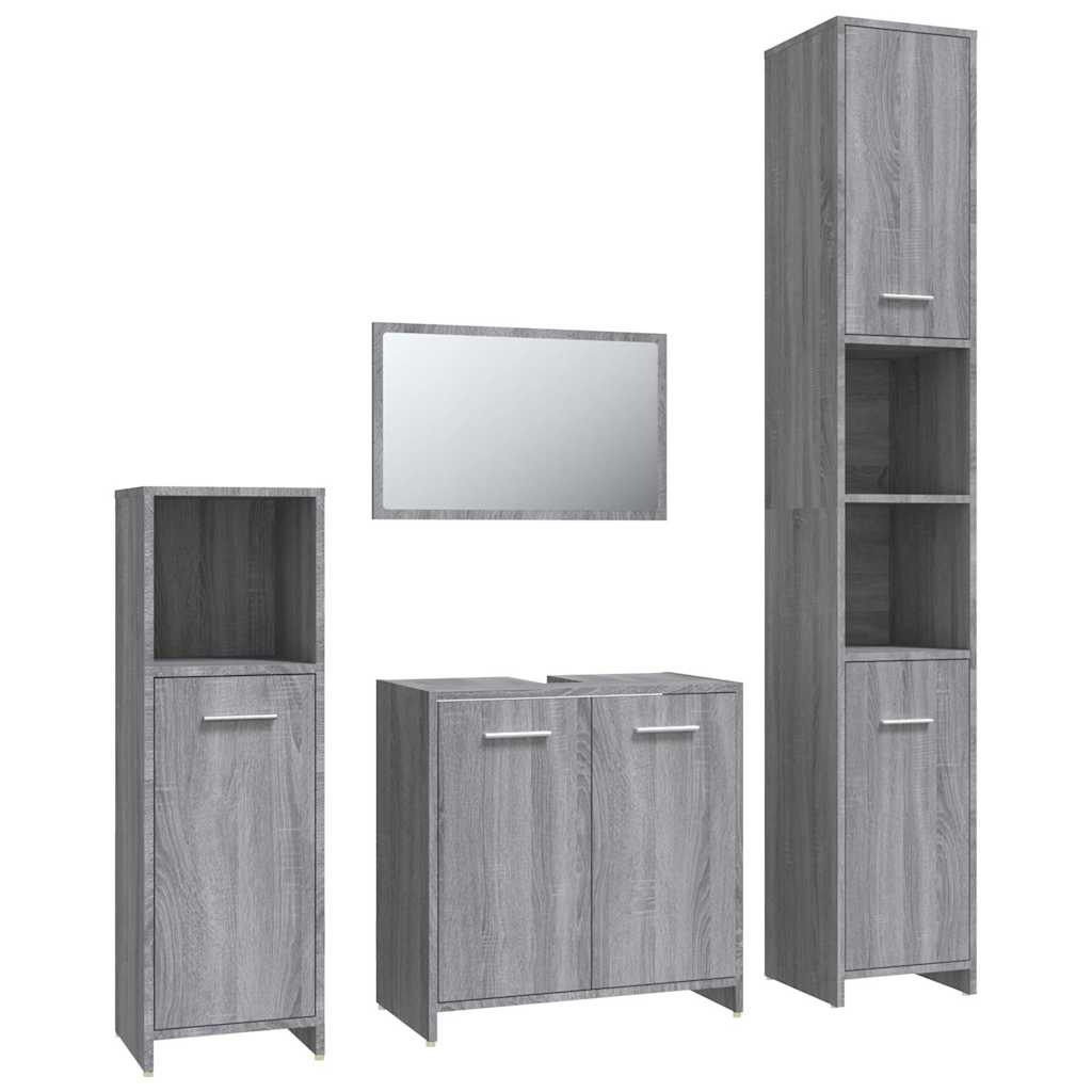 vidaXL Juego de muebles de baño 4 piezas madera ingeniería en color Negro/Roble Sonoma/Blanco y más | almacenamiento funcional diseño moderno para baño dormitorio sala