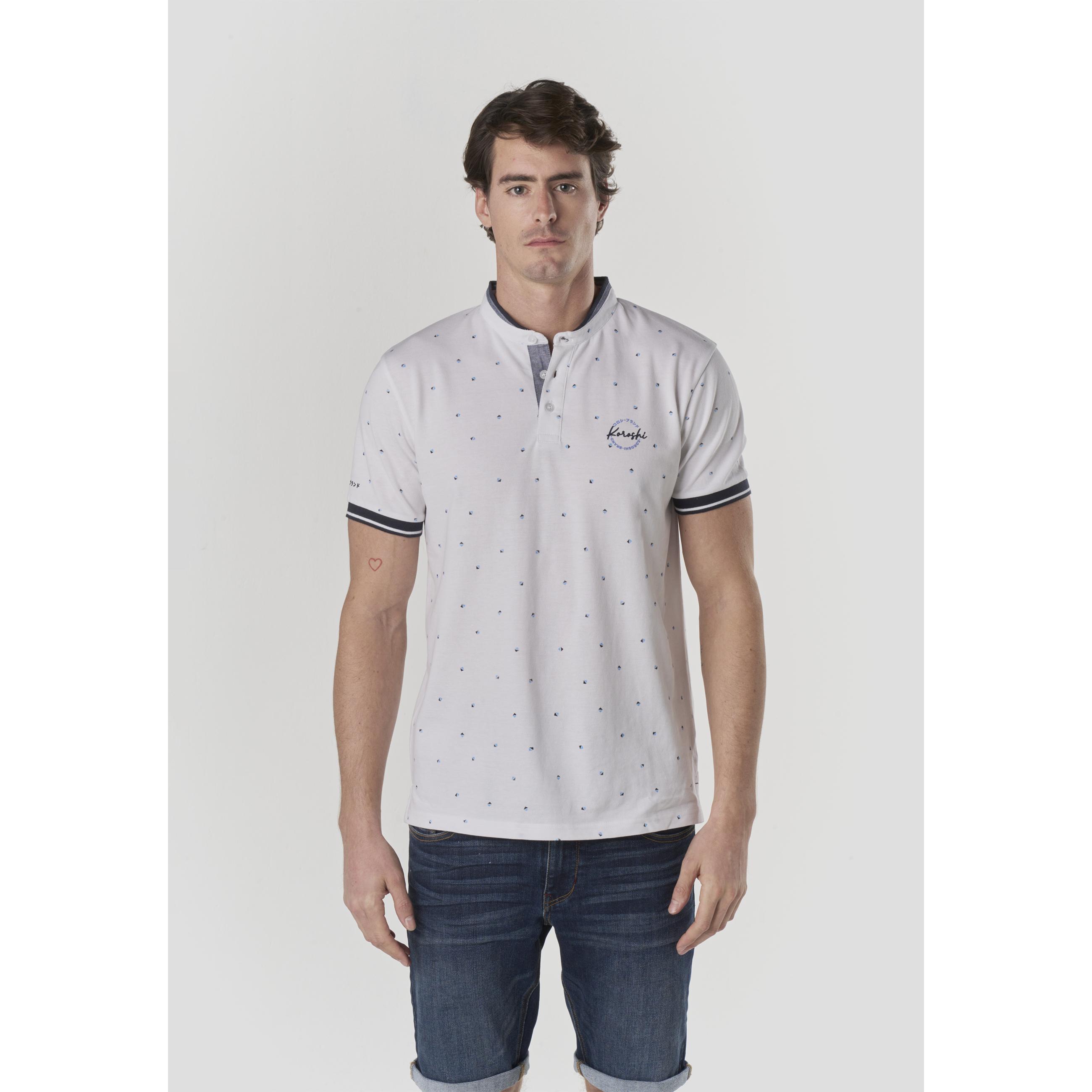 Koroshi - Polo hombre manga corta cuello mao con micro estampado all-over, 100 % algodón, diseño moderno y versátil para look casual distinguido