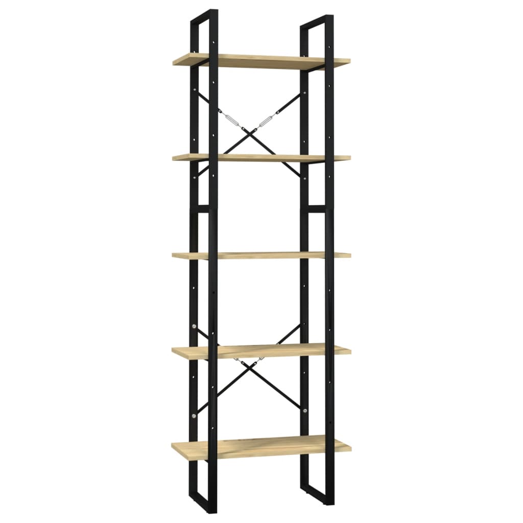 Vidaxl Estantería de Madera Maciza Pino 5 Niveles Negro y Marrón Claro