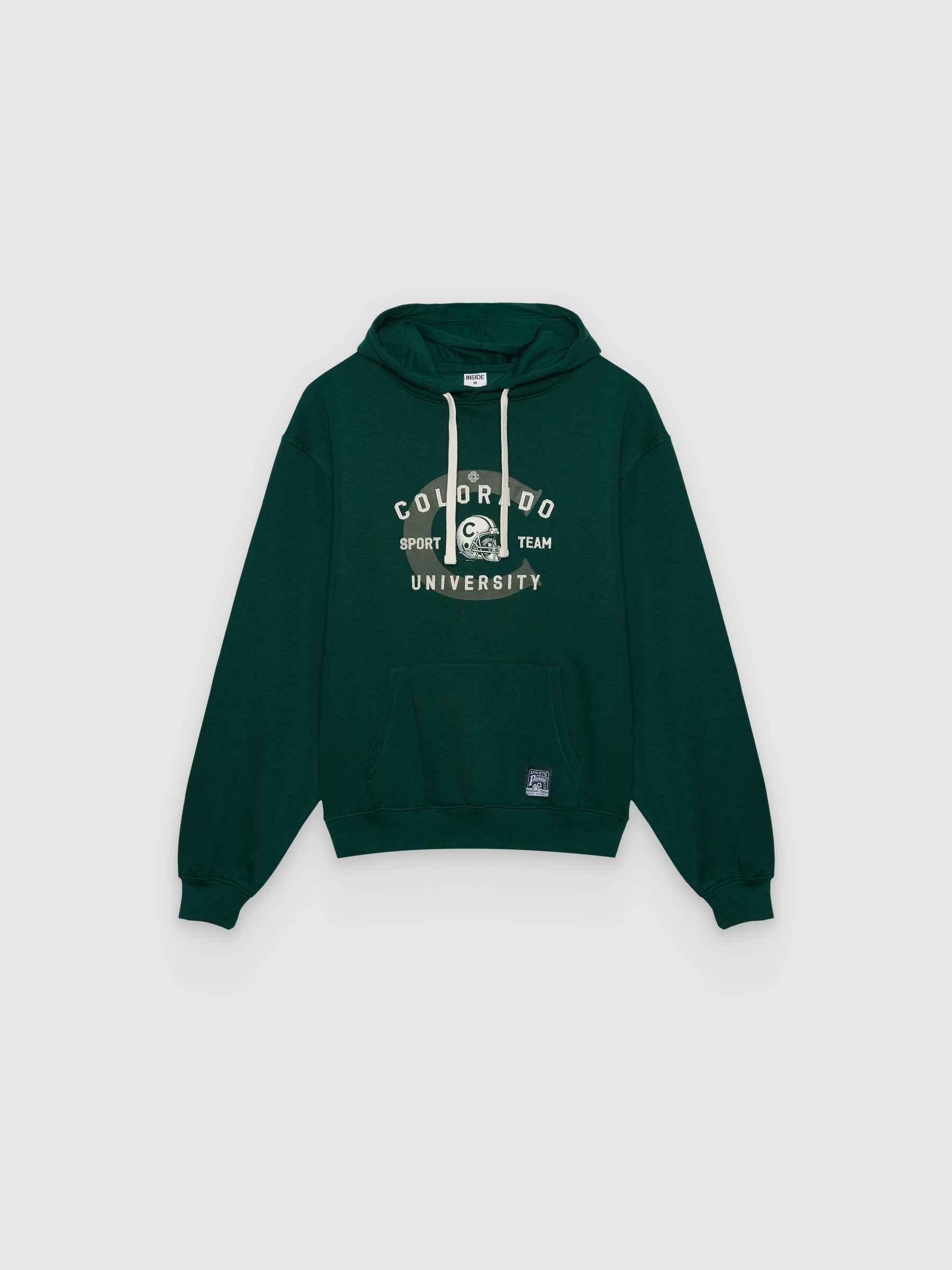 Sudadera verde con capucha y estampado universitario en felpa INSIDE