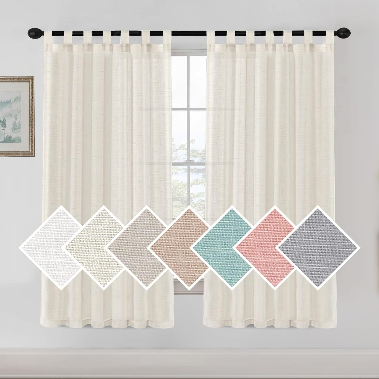 TK Cortinas de Lino para Salón,2 Piezas,Visillo Translúcido, Cortinas con Ojales modernos, Decorativas para Ventana, Habitación y D