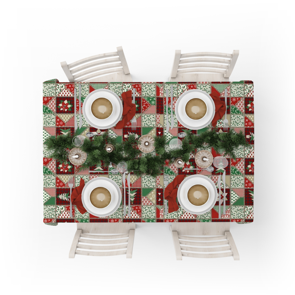 La fabrica de las telas-Mantel Navidad  patchwork motivos navideños, tela algodón loneta estampada, lavable, suave, tejido de calidad, cuadrado y rectangular.Decoración hogar, cocina, salon ,comedor, balcón. NOche buena, navidad, noche vieja.