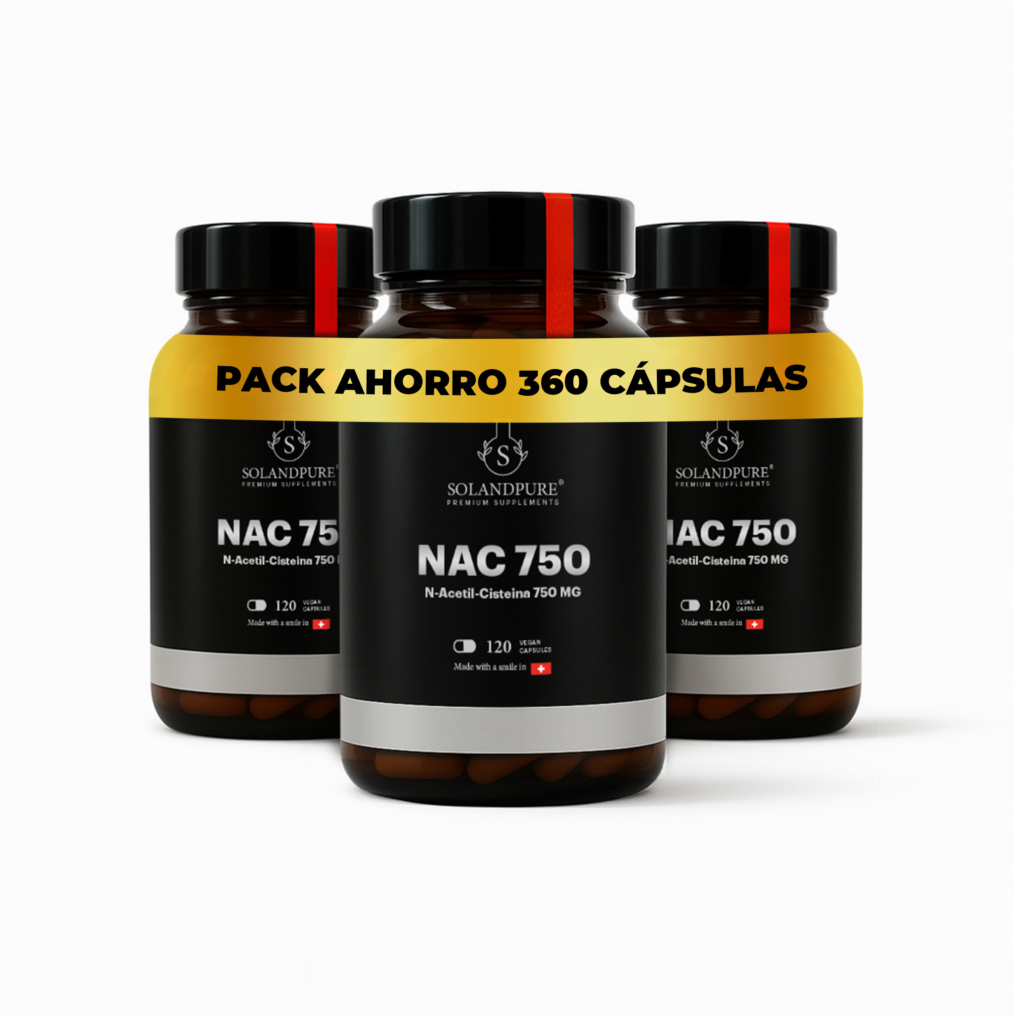 NAC N-Acetil-Cisteína 750mg, Pack Ahorro 360 Cápsulas, 12 Meses de Suministro, 1 Cápsula al Día - Calidad Solandpure®