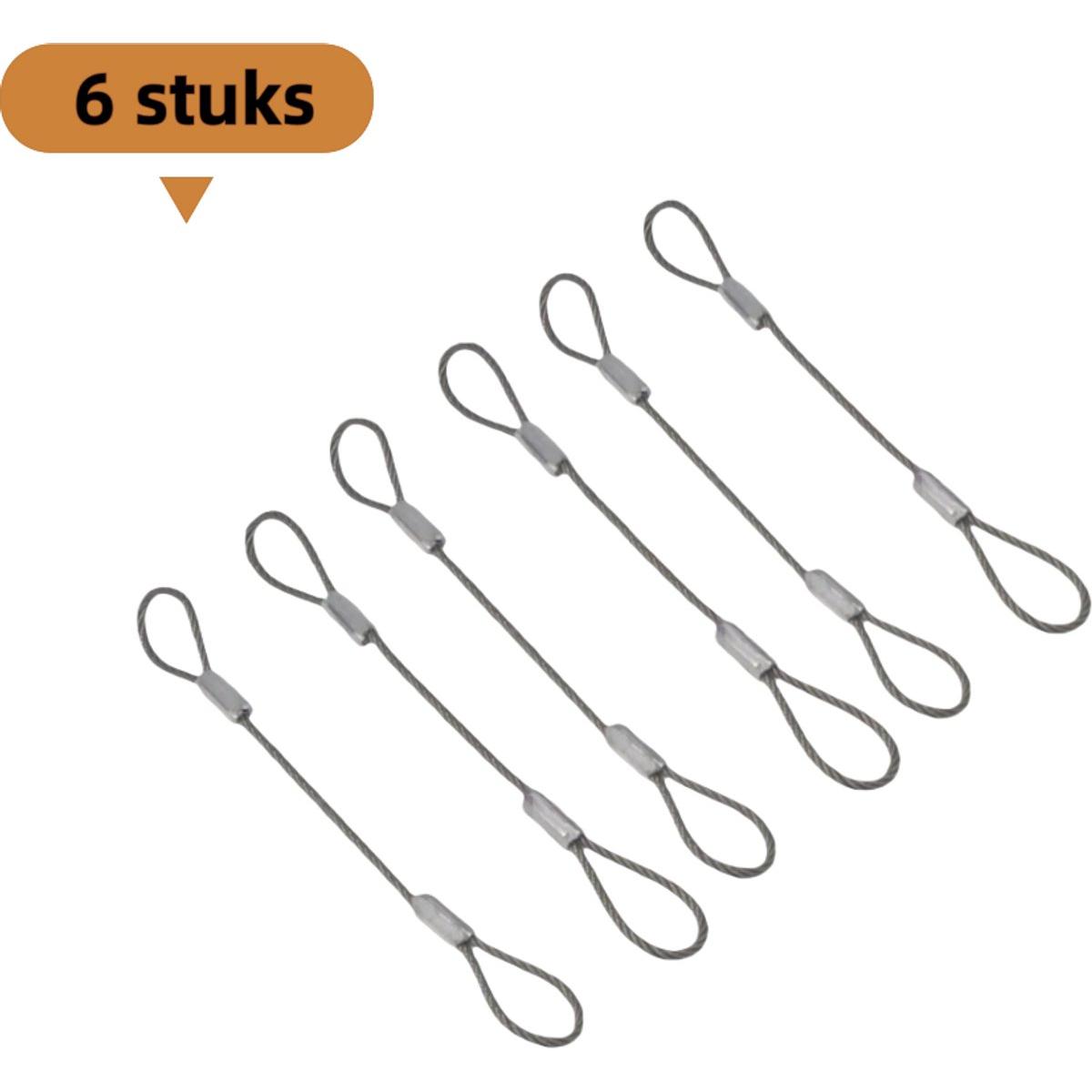 Cable de acero de 6 piezas, abrazadera de manguito de aluminio con revestimiento de goma, acero inoxidable 304, anillo de alambre de acero plástico, color plata.