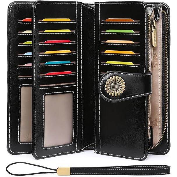 Billeteras de cuero para mujer, tarjetero de crédito con bloqueo RFID, pulsera de gran capacidad | with RFID Blocking, Large Capacity, Wristlet, with RFID Blocking, Large Capacity, Wristlet
