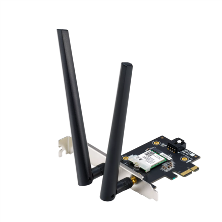 Asus | Adaptador Wi-Fi tribanda, adaptador Wi-Fi 6E | PCE-AXE5400 | 802.11ax | 574/2402/2042 Mbps | Mbps | Puertos LAN Ethernet (RJ-45) | Compatibilidad con redes en malla (No) | MU-MiMO (No) | Sin conectividad móvil