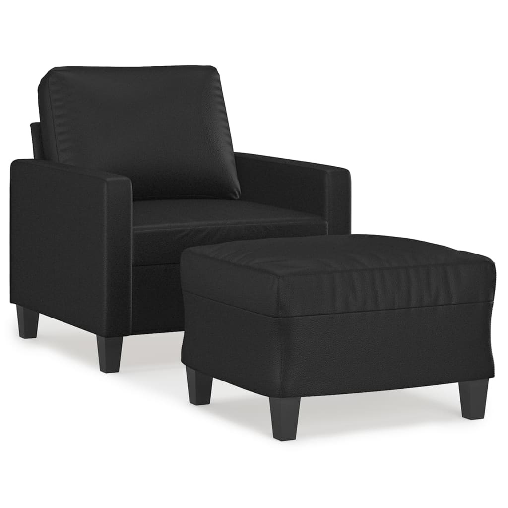 vidaXL Sillón con taburete cuero sintético negro 60 cm