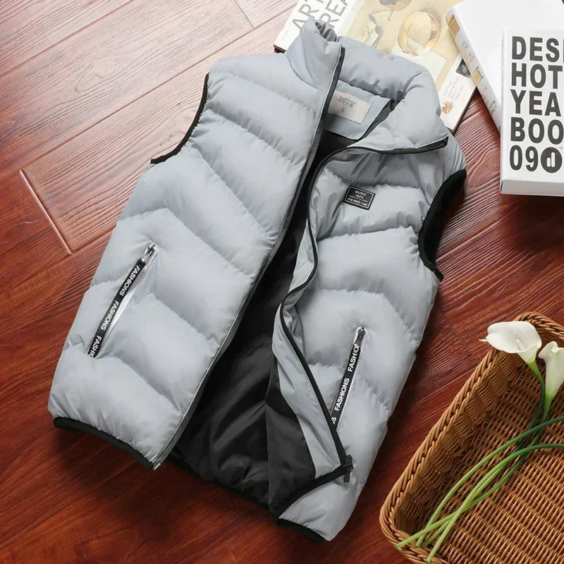 TK Chaqueta De Invierno Para Hombre Sin Mangas Aislante De Poliéster Color Sólido Chaqueta Cálida Y Viento Resistente Vestido Casual