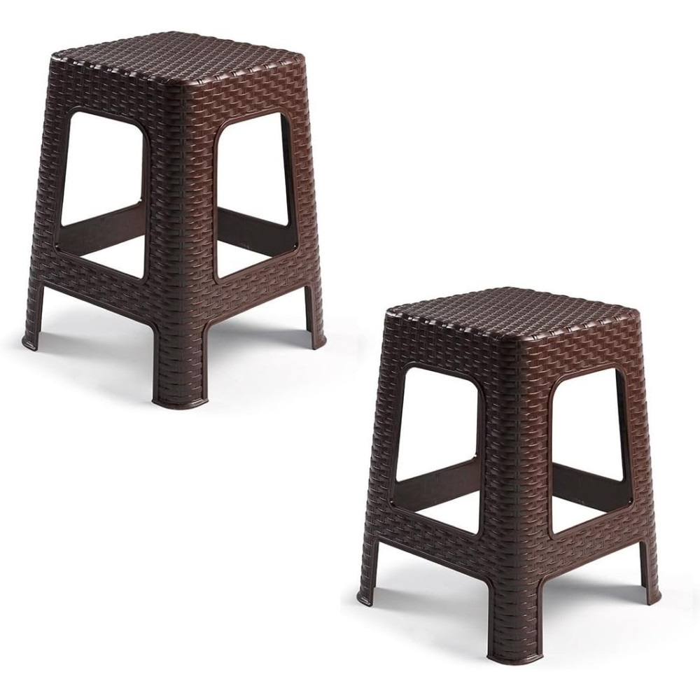 Taburete Plástico Estilo Ratán Apilable para Interior y Exterior - 36x36x45cm COSHANO