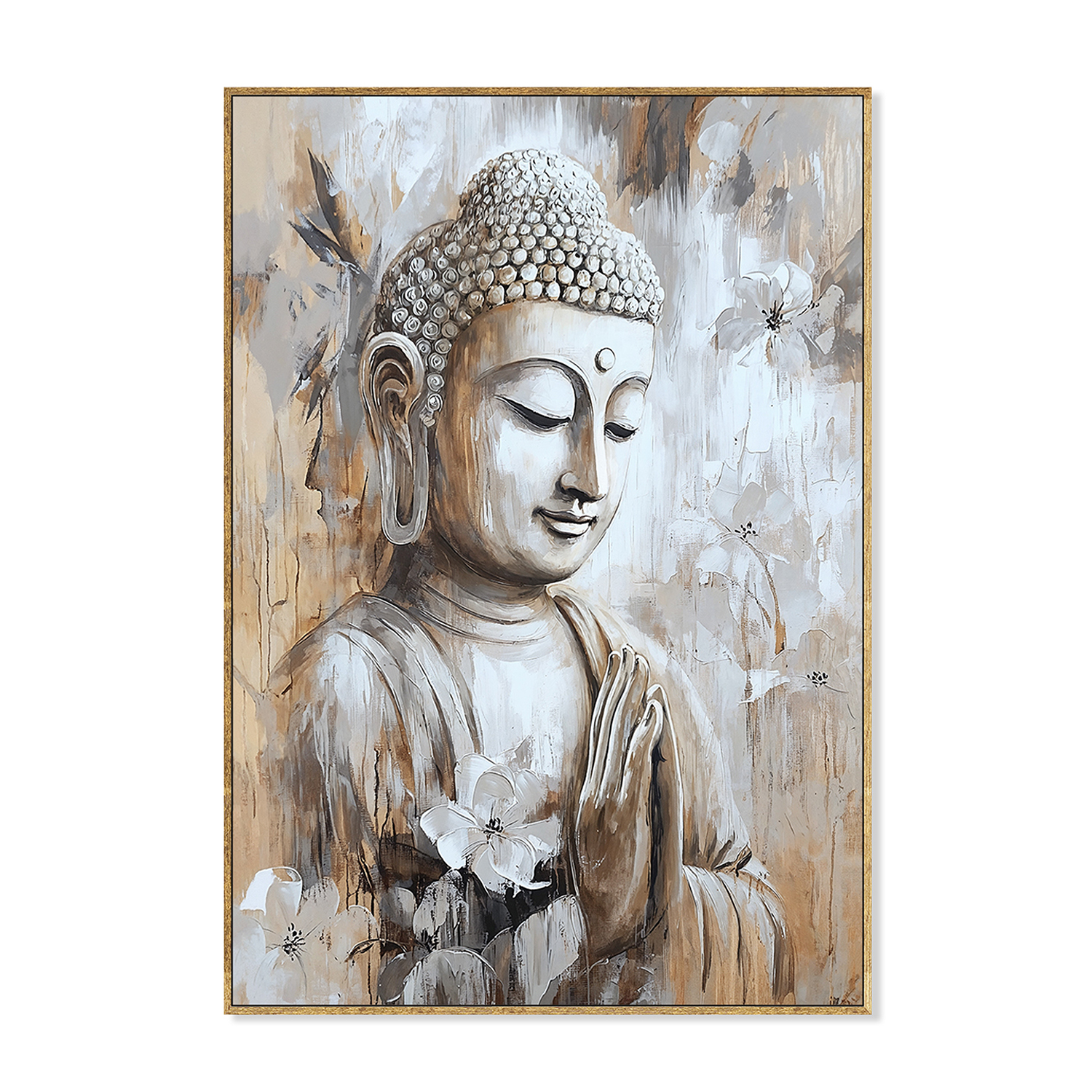 Cuadro lienzo 70 x 100 cm marco madera buda 40% pintado a mano, color natural, medidas 70x100x3, 5 cm Fijalo