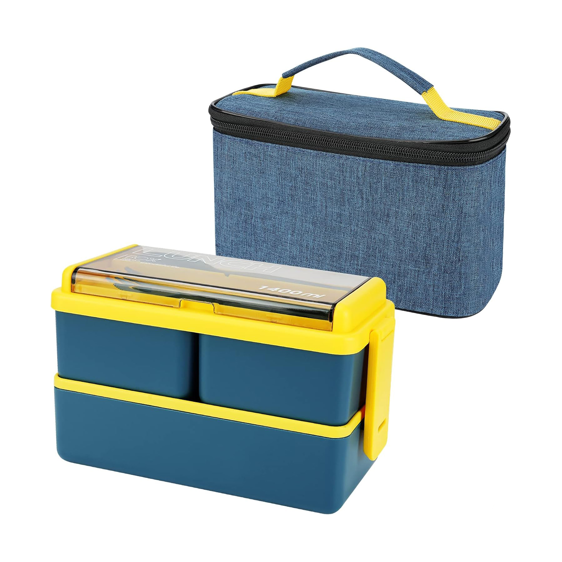 TK Caja de almuerzo con Bolsa Termica de 1400 ml con 3 compartimentos - Fiambrera con Separadores de 2 capas con Funda Nevera Portacomida y cubiertos aislados, caja de contenedores de preparación de comidas para adultos estudiantes niños