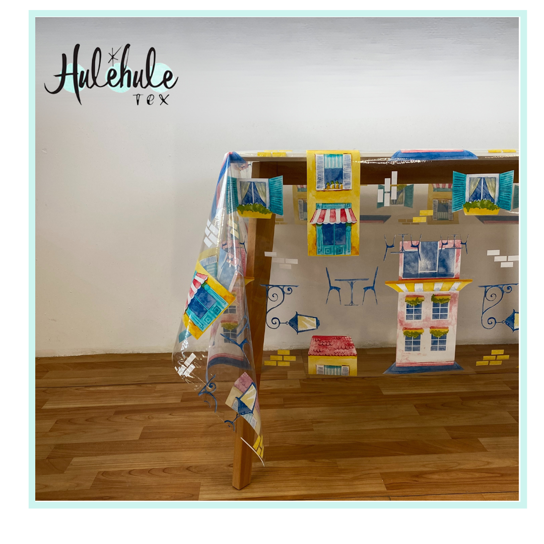 Mantel Hulehule Tex - Hule Transparente Estampado ciudad Composición 100% PVC Anti manchas Resistente al Agua - MAISON