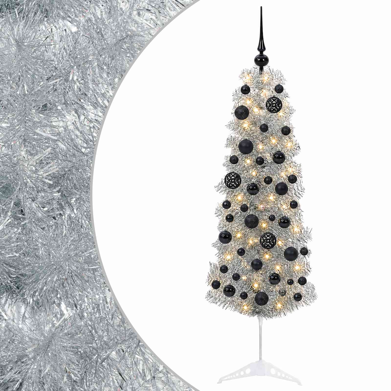 vidaXL Árbol de Navidad artificial estrecho con bolas 150 cm 150 LED