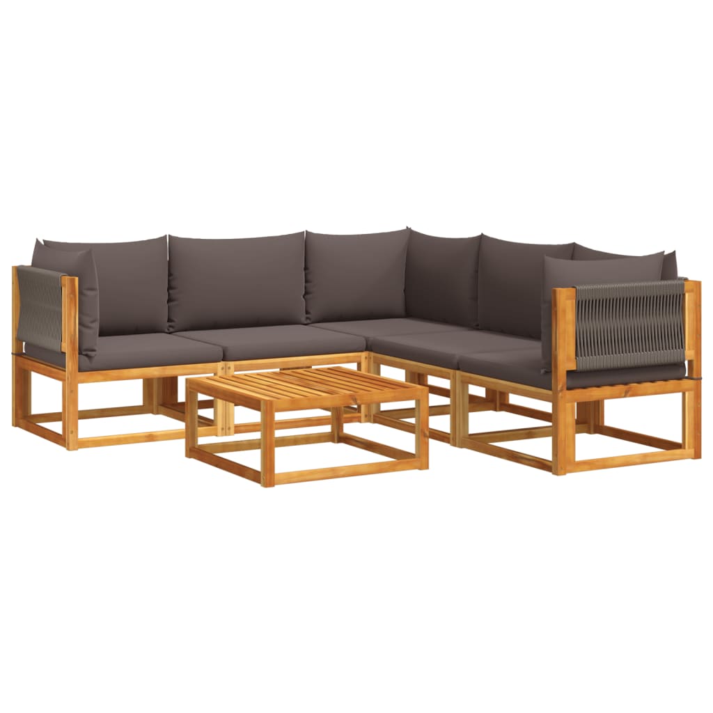 vidaXL Conjunto de sofá de jardín de 6 piezas con cojines de madera de acacia y cuerda