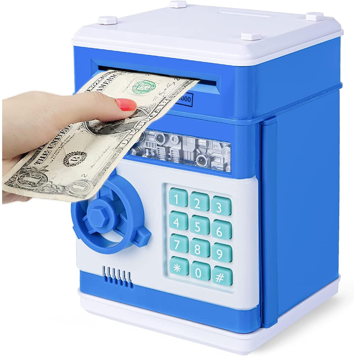 Hucha Electrónica para Niños 3-12 Años Caja Fuerte Niños Hucha Cajero Automatico Hucha con Código Caja de Monedas Banco de Dinero Divertido Caja Fuerte Juguete Regalo para Niños Niñas