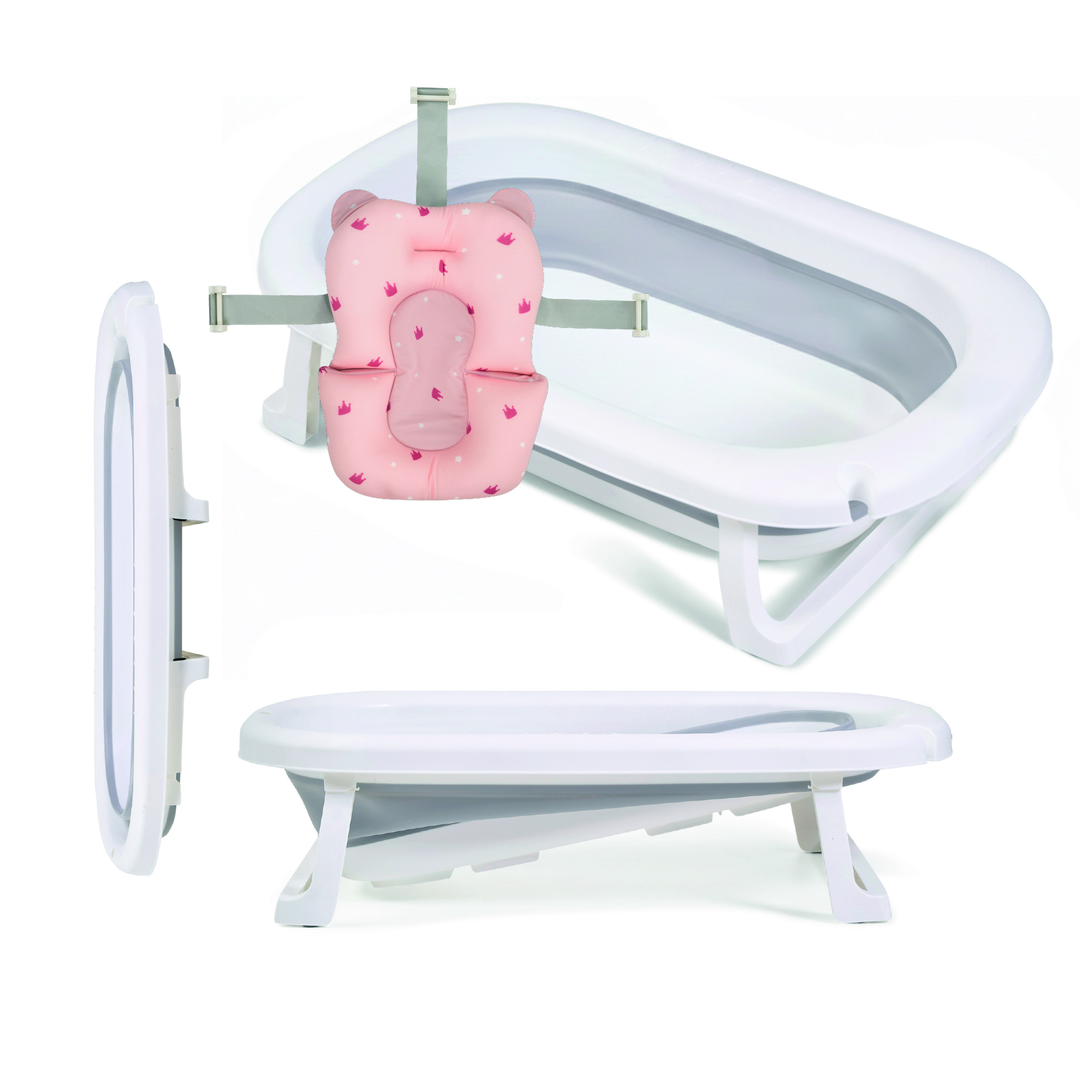 MS Bañera Flex con o sin Cojín Reductor (opcional) - Bañera Plegable para Bebé con Patas y Cojín Reductor Adaptable - Bañera para Bebé Fácil de Guardar - Portátil para Casa o para Llevar de Viaje