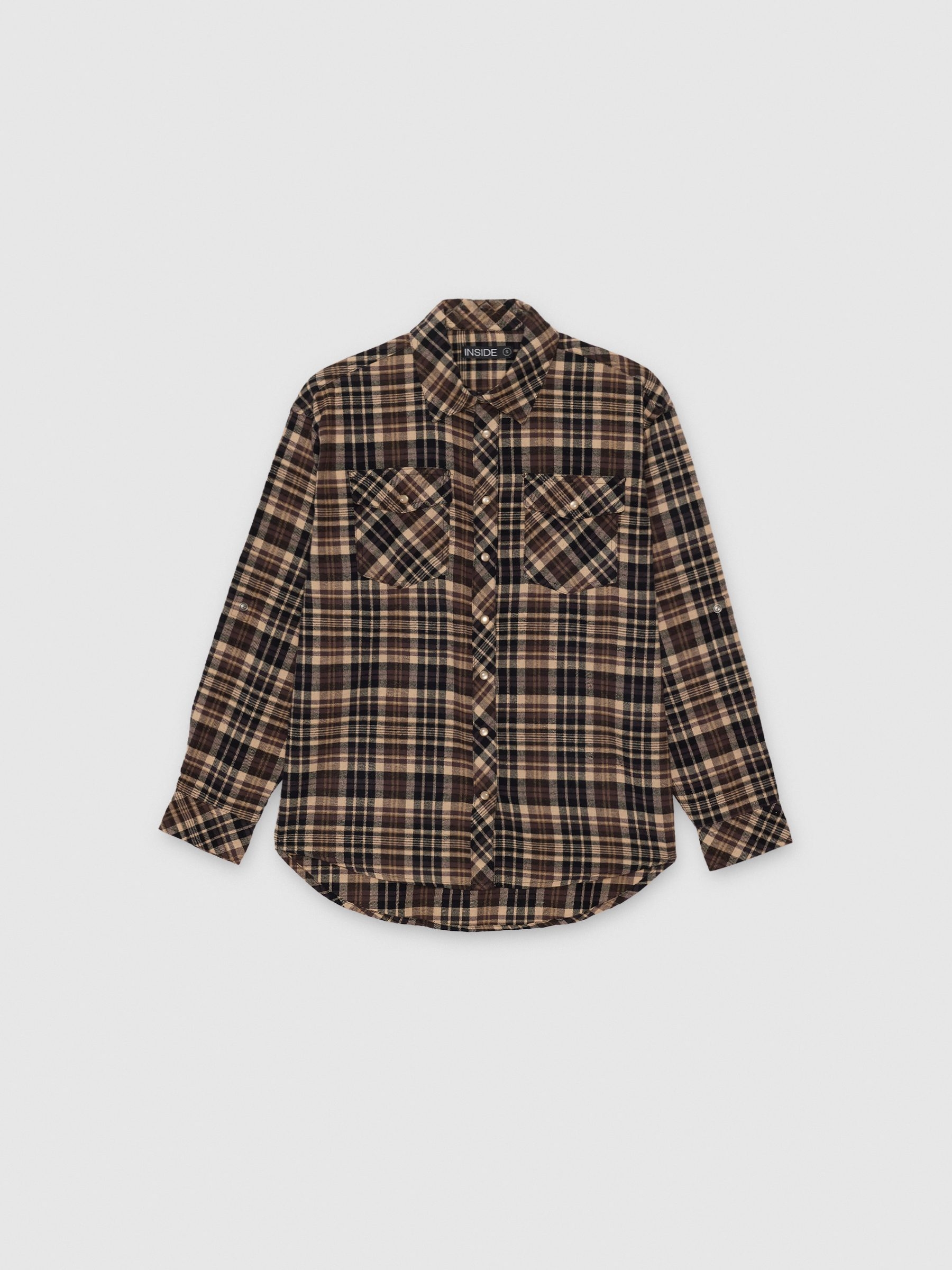 Camisa de franela oversized a cuadros, manga larga y botones INSIDE