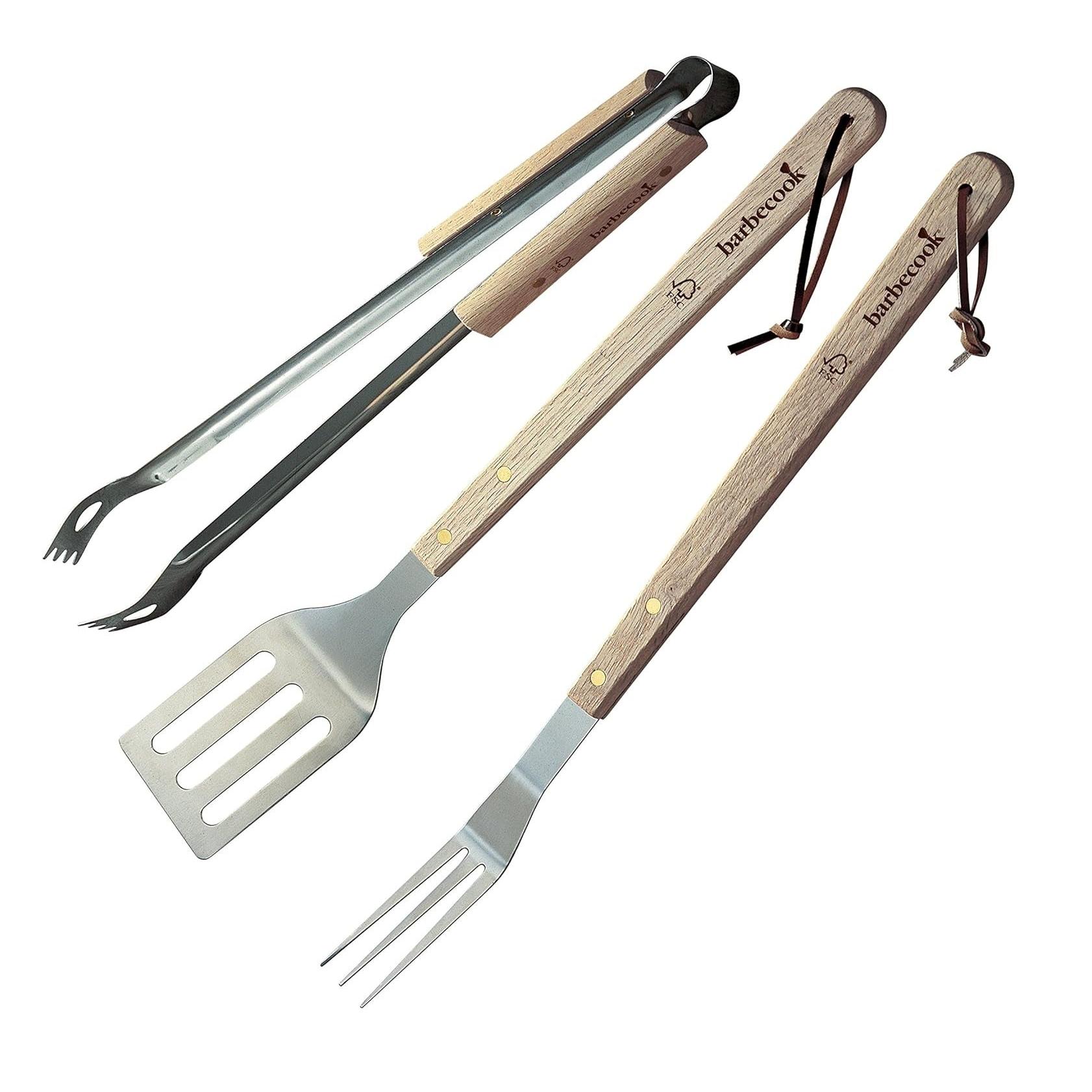 Altuna Juego de 3 Accesorios para Barbacoa en Madera  Juego de Cubiertos para Parrilla con Espátula