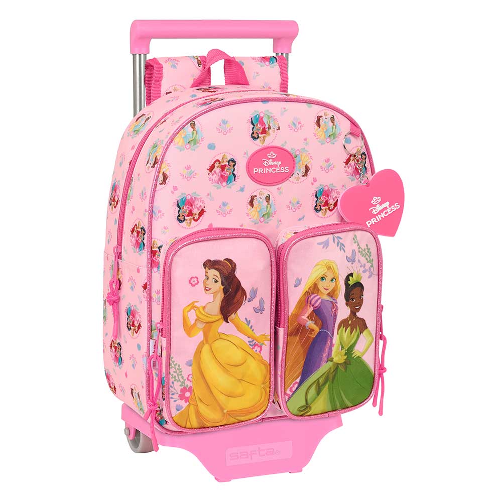 SAFTA | Mochila Grande con Ruedas Princesas Disney Compact Evolution Extraíble Carro Portamochilas Incluido Alto, Hombreras Ergonómicas Acolchadas, Portabotellas y Bolsillo Frontal, Asa Superior, Rosa