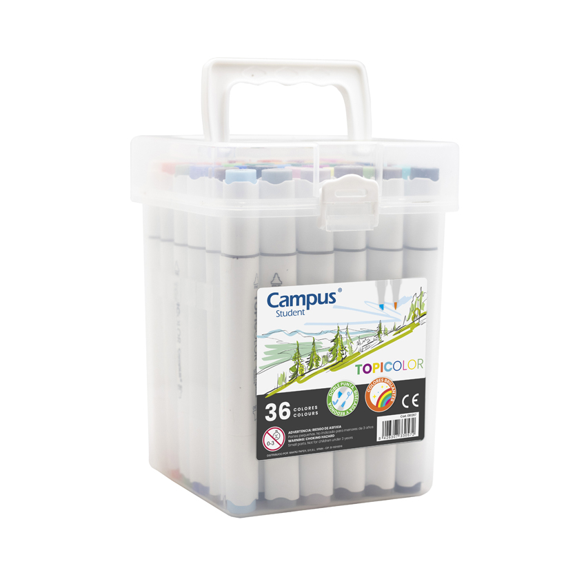 CAMPUS Rotuladores con doble punta topicolor surtidos Original,marcadores de 12/24/36/48 unidades ideal para Manga Creativos,rotulador alcohol secado rapido,juego de rotuladores de doble punta con tinta liquida pigmentada  resistentes a la luz y al sol