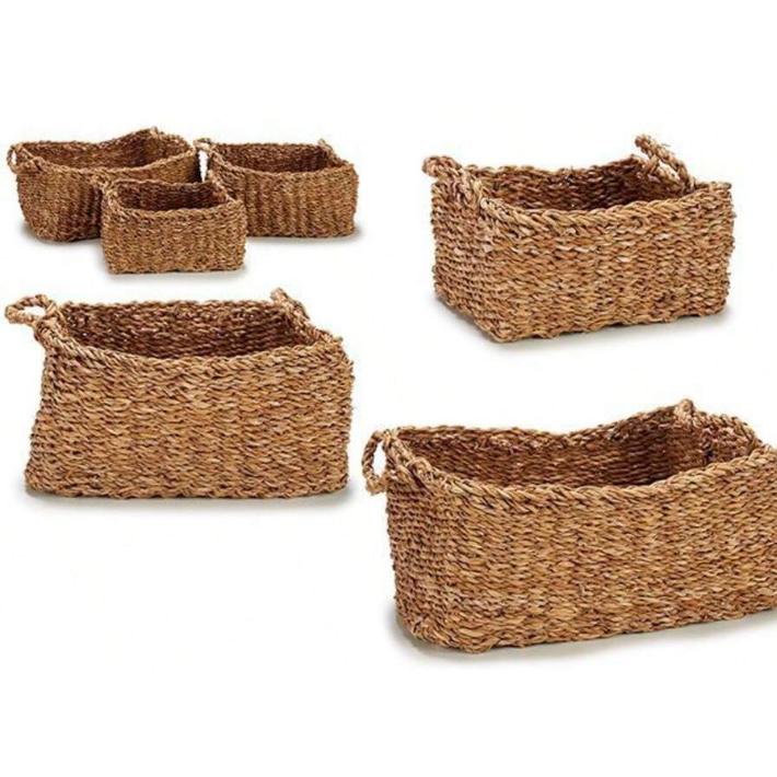 Set de 3 Cestos Rectangulares con Asas | Canastas de Almacenamiento Multiusos para Organización en el Hogar, Baño, Cocina, Dormitorio y Sala de Estar | Cestas Decorativas Resistentes y Versátiles para Ropa, Juguetes, Toallas, Accesorios y Más | Diseño Nat