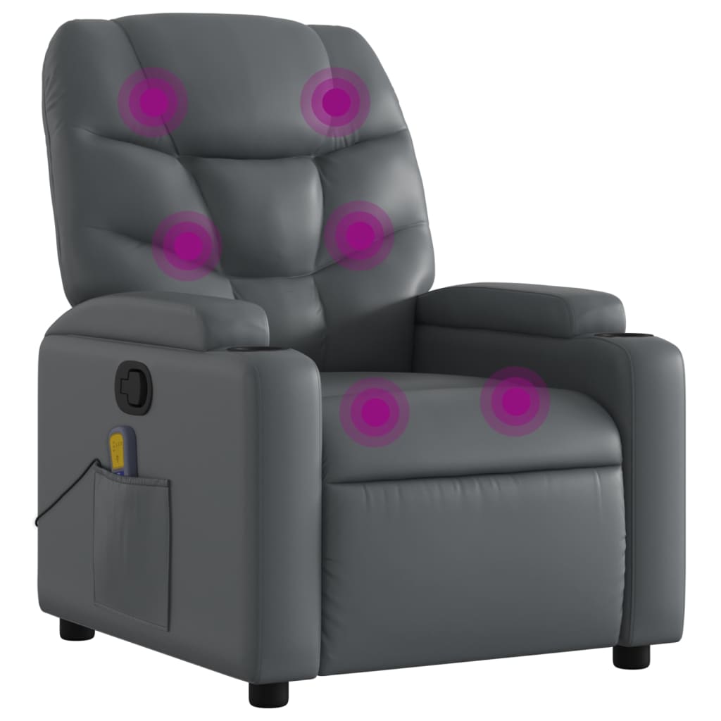vidaXL Sillón reclinable de masaje en piel sintética negra Multicolor