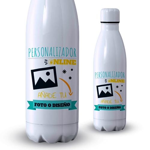 DEREGALOOS Botella Personalizada con Foto y Texto 500ml | Acero Inoxidable | Bebidas Frías 24h y Calientes 12h