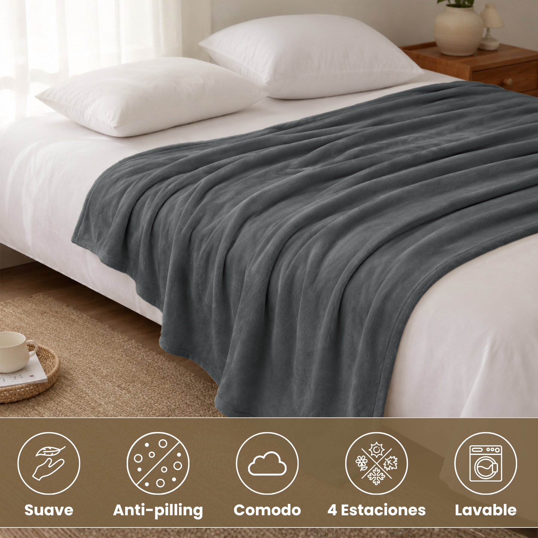 Manta de Franela Sedalina 100% Poliéster OEKO-TEX, extra suave tacto nube, cálida envolvente, lavable 30°C sin decolorar ni deformar. Tamaños 130x160/160x220/220x240, multiusos sofá, sillón, cama bebé, individual, matrimonio, piel sensible, niños