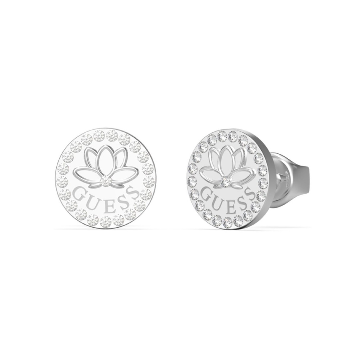 Pendientes Guess mujer Lotus JUBE01346JWRHT-U acero inoxidable 10 mm. flor lotus circonitas presión
