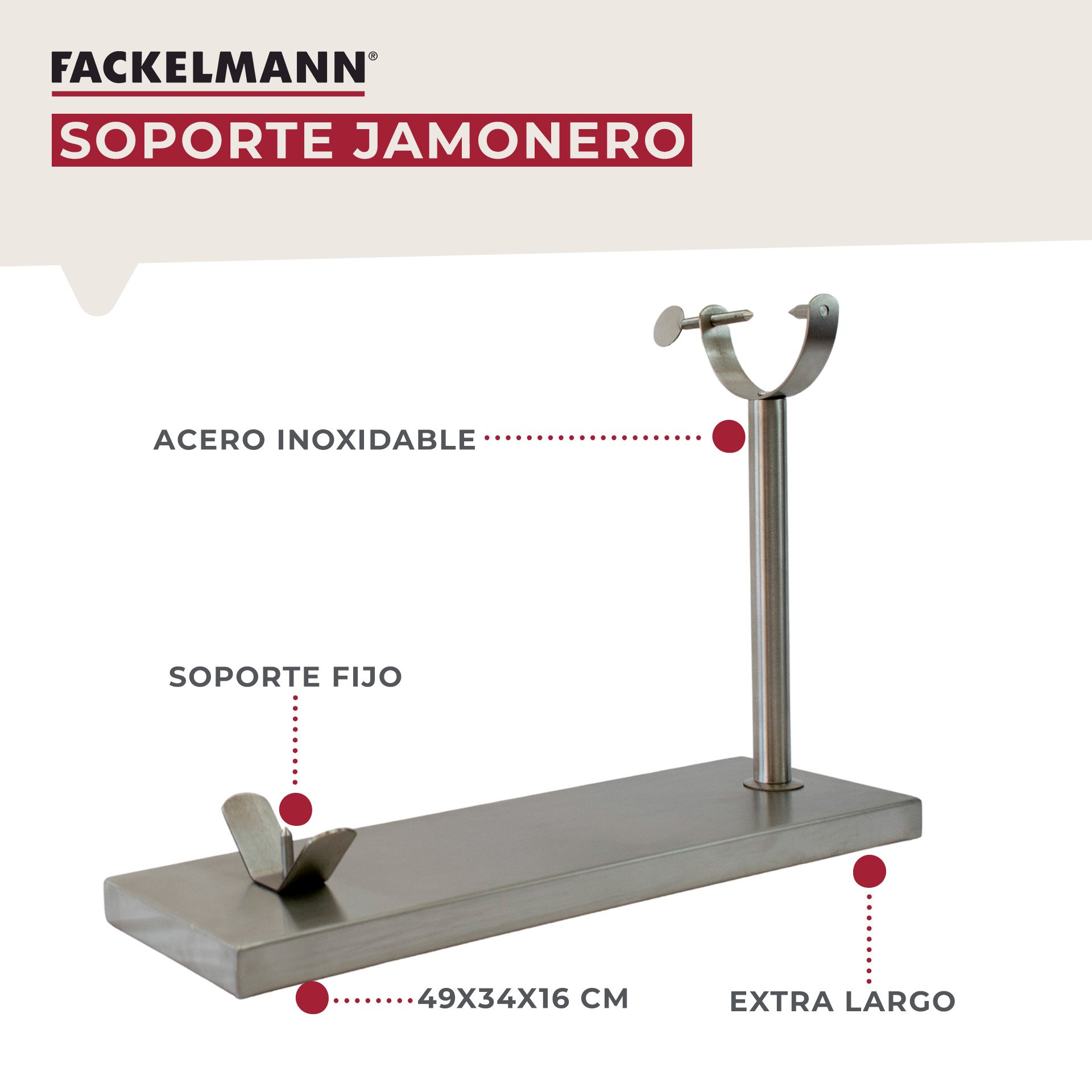 Fackelmann Set Soporte Jamonero XXL Negro, Madera de Pino, Especial Jamones Grandes, Incluye Cuchillo Jamonero 34/34 cm y Chaira