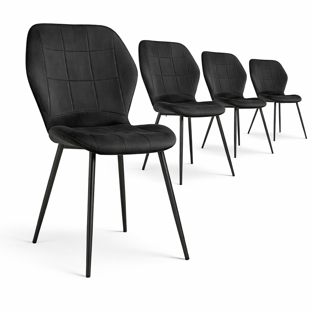 Pack de 4 Sillas Minimal DECO Tapizadas de Comedor Estilo Moderno con Patas Metálicas Blancas, Negras o Doradas, Varios Colores