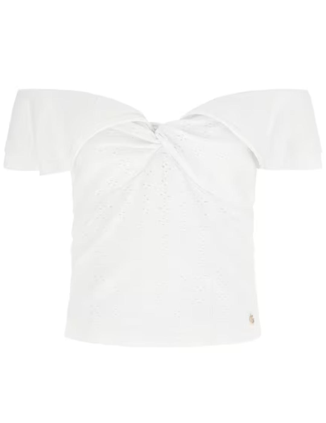 Top Guess cuello barco blanco troquelado para mujer