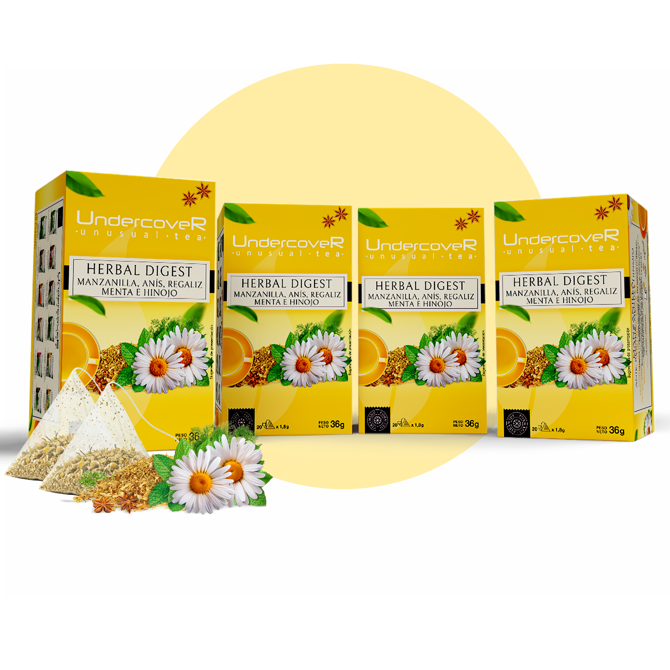 Undercover Infusion Herbal Digest | Manzanilla con anís | Ingredientes 100% Naturales | 20 piramides premium | Sin teina