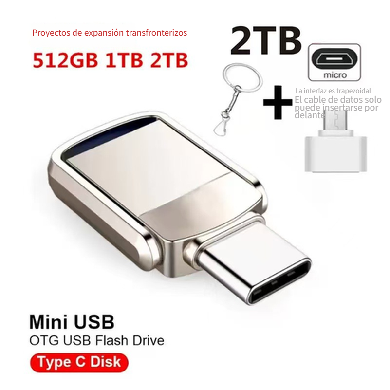 Memoria USB tipo C de doble interfaz para teléfono móvil y computadora, 1 TB/2 TB de gran capacidad, unidad flash USB.