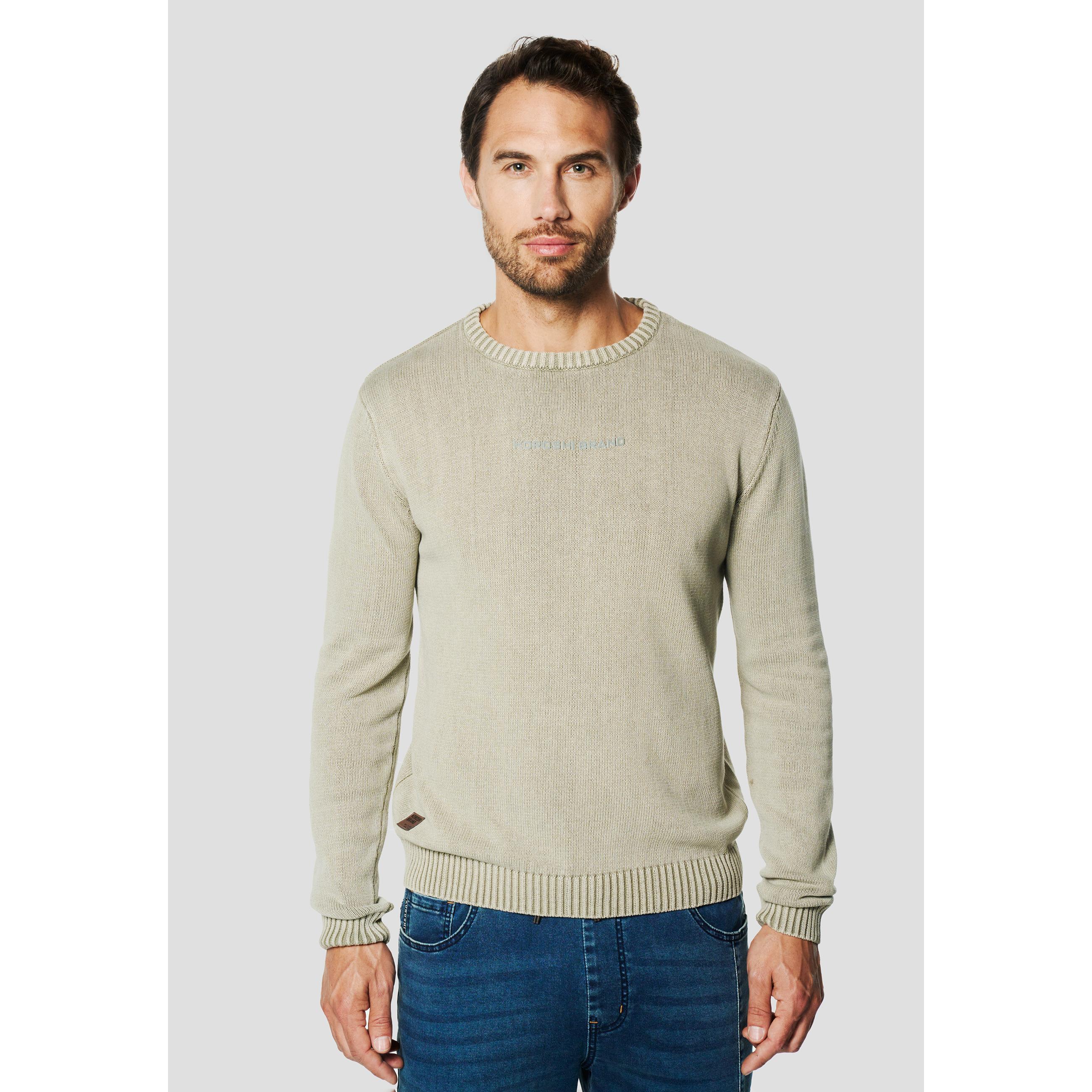 Koroshi - Jersey hombre cuello redondo de punto 100% algodón con acabado washed kaki para look casual versátil entretiempo