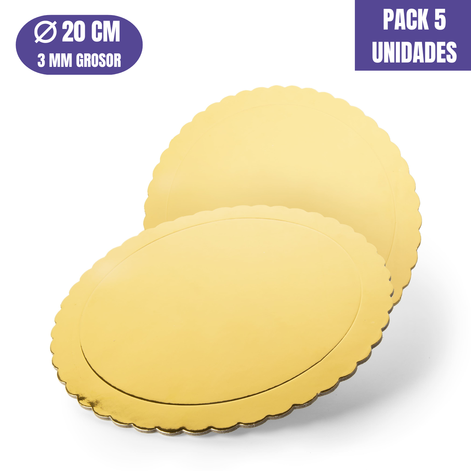 Base Para Tarta Redonda De 20 X 0,3 Cm - Dorada, Oro (acabado Ondas) [5 Uds]