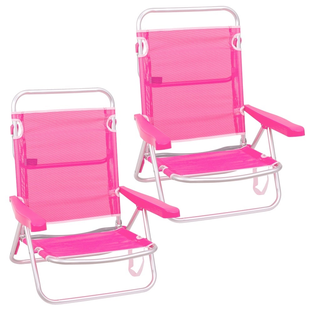 Pack 2 Sillas Playa Plegables Rosa, Ligera, Baja, Reclinable Abatible 4 Posiciones, 61 x 47 x 80 cm, Tubo de aluminio 22 mm. Tela textileno transpirable. Para Camping, Piscina, Terraza MONTY