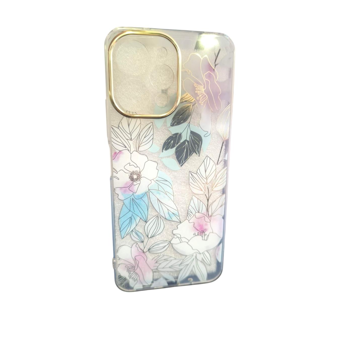 Funda redmi 12 transparente con flores y protector de camara