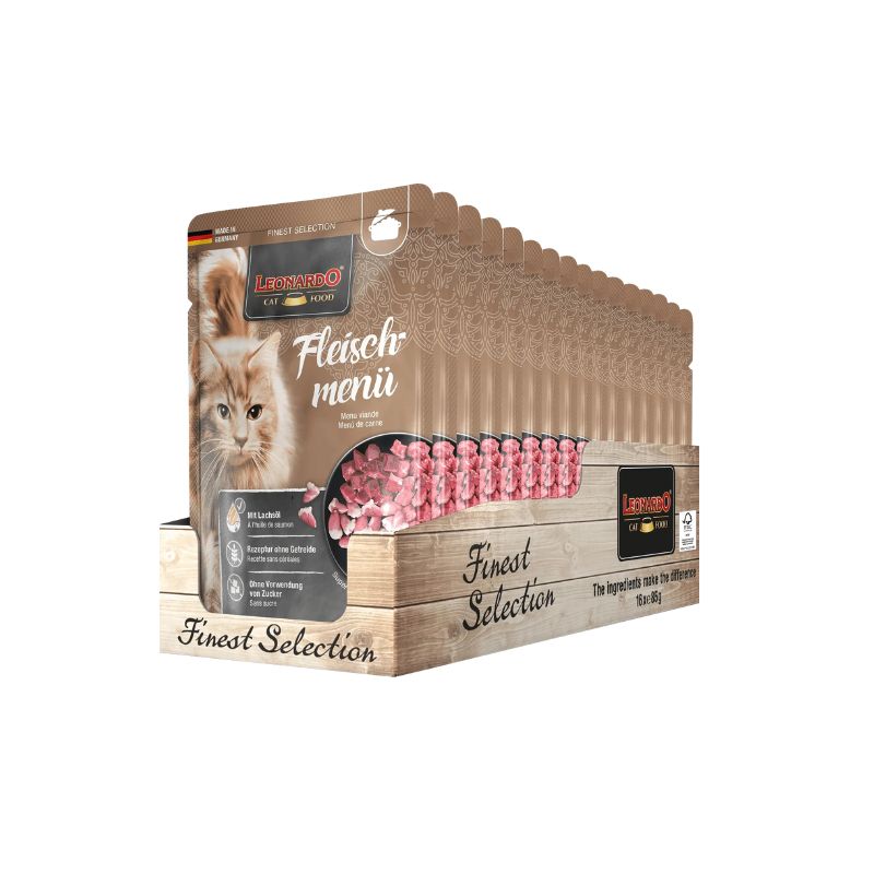 Leonardo Finest Selection - Comida húmeda premium para gatos - Pack de 16 bolsas x 85gr - ¡Delicioso alimento para consentir a tu gato! Alimento Húmedo Gourmet para Gatos Exigentes