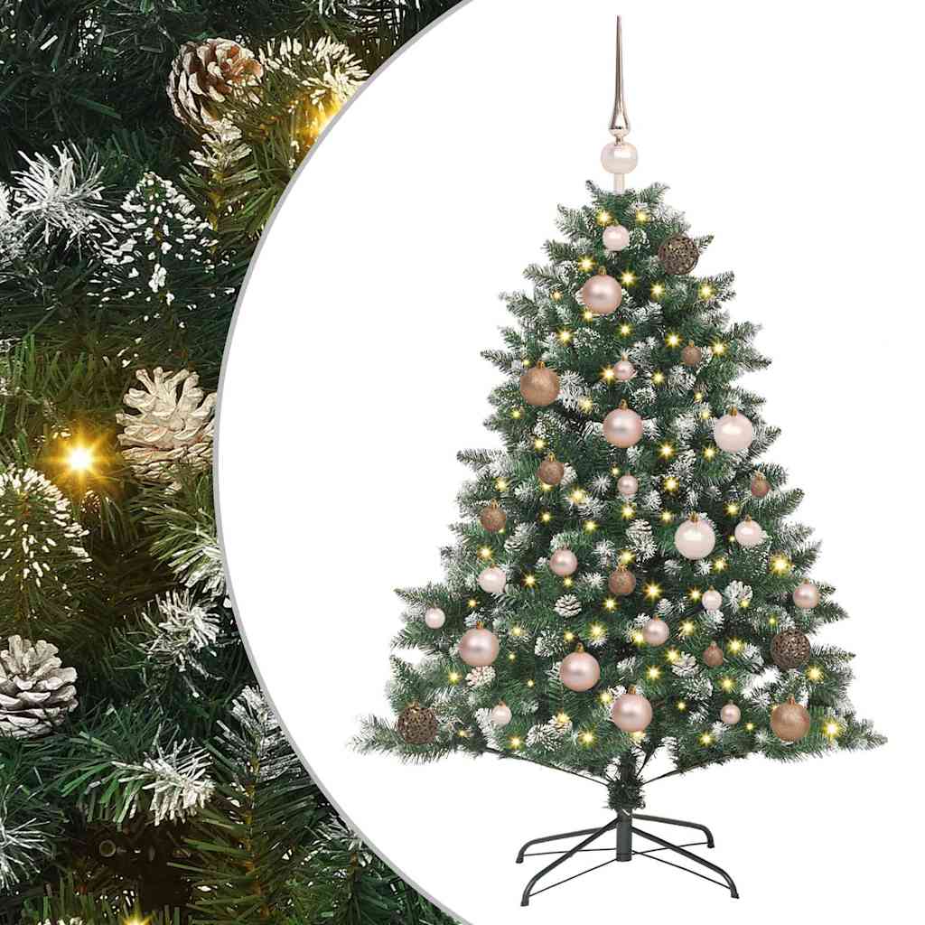 vidaXL Árbol de Navidad artificial Verde 120 cm PVC, Plástico y Acero con LED y bolas