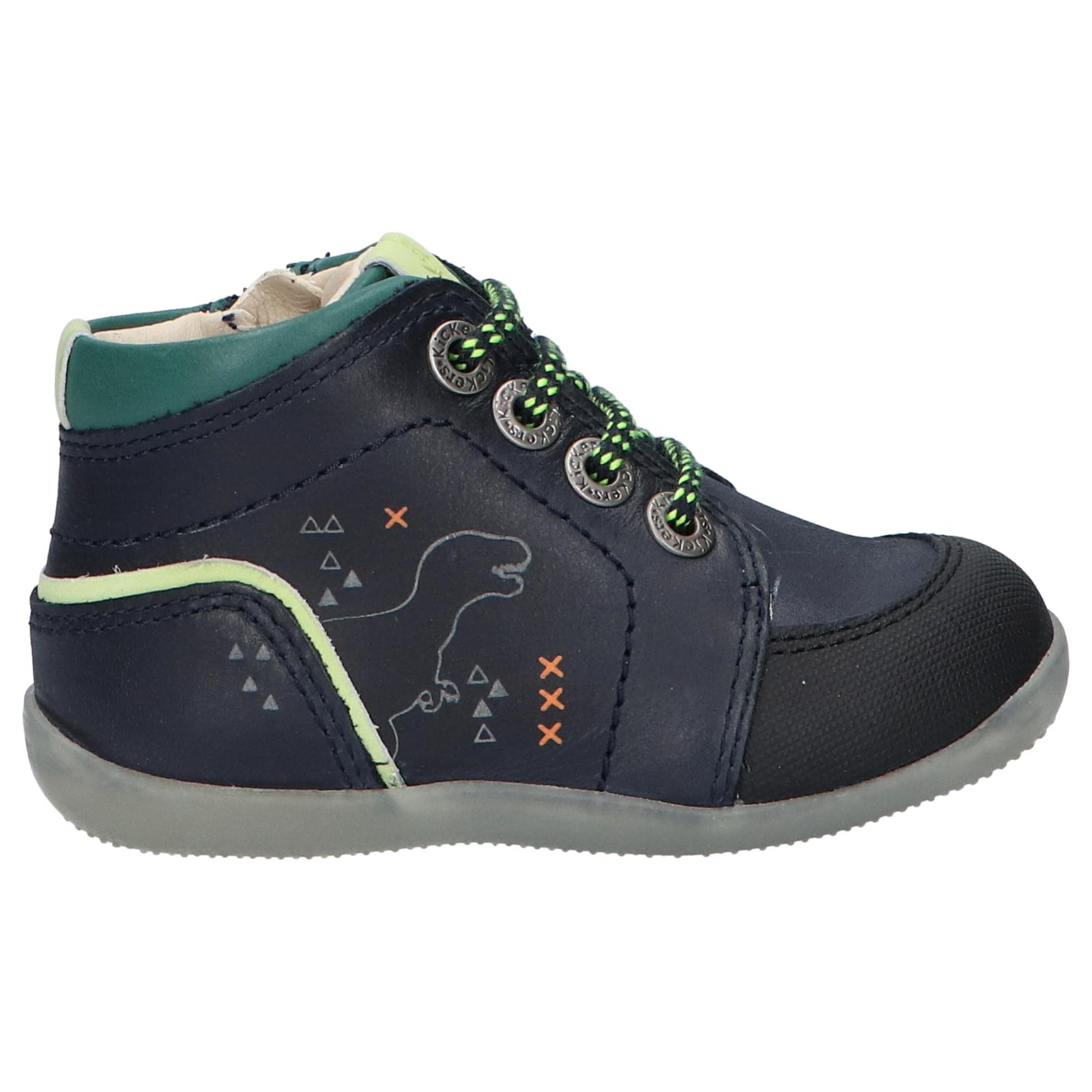 Kickers girl and boy shoes 878610 -10 bins dino quadro cuir 101 marine vert noi
