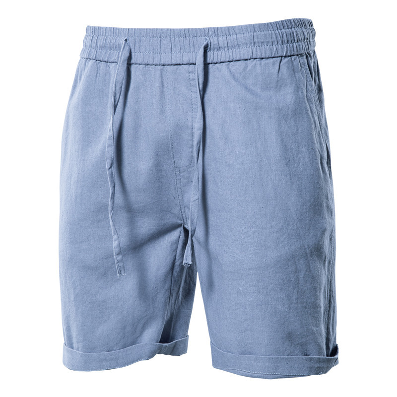 TK Pantalones cortos de playa de verano para hombre, pantalones cortos de algodón y lino con cintura elástica a la moda informal para hombre en 10 colores, talla europea