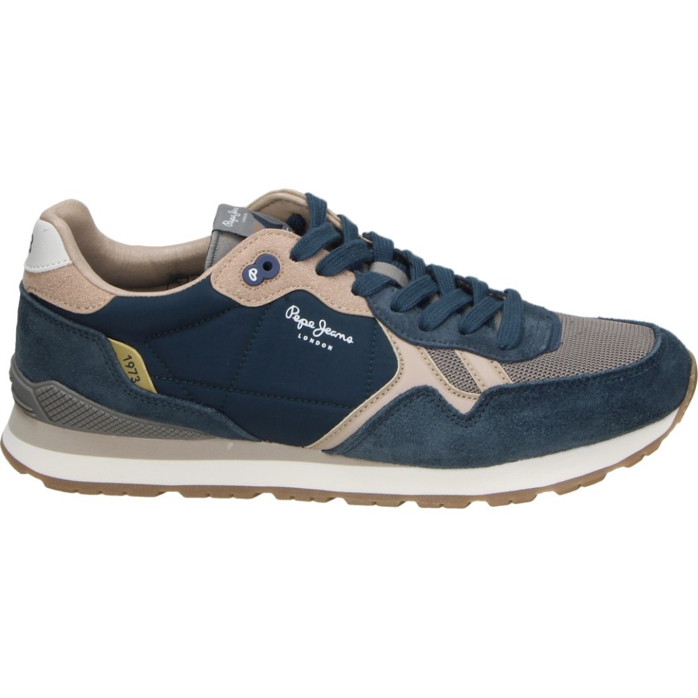 PEPE JEANS | Deportivas Brit Pepe Jeans para Hombre – Zapatilla Running Retro Navy con Combinación de Materiales, Tejido de Malla, Detalles de Ante, Logo Termosellado, Plantilla Extraíble Termoformada y Entresuela EVA – Modelo PMS400049-595