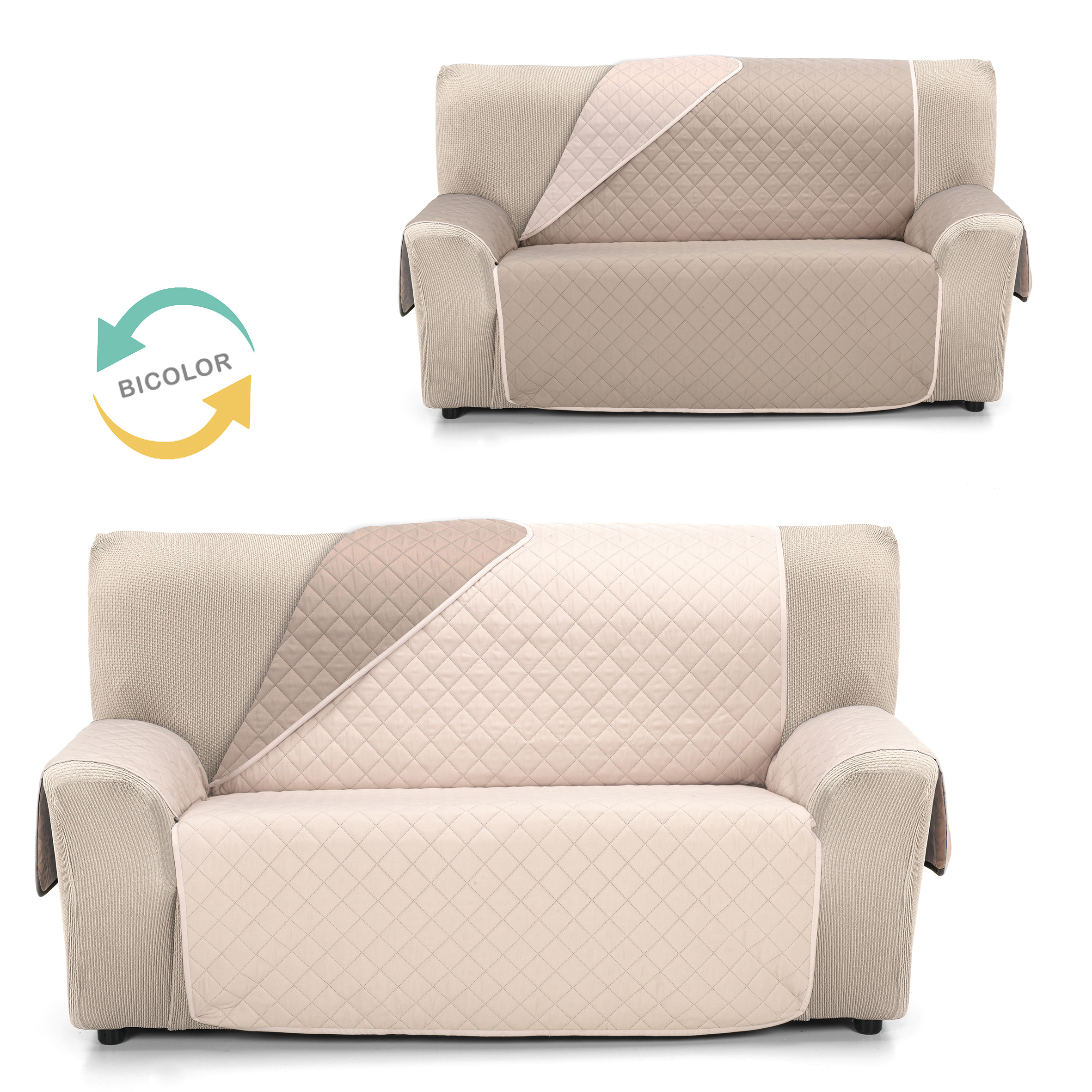 Cubre Sofá Reversible JOYA de Valentia Home | Acolchado | Protección Completa | Ajuste Perfecto | Protector funda sofá | Funda Sofá para Inviero y Verano