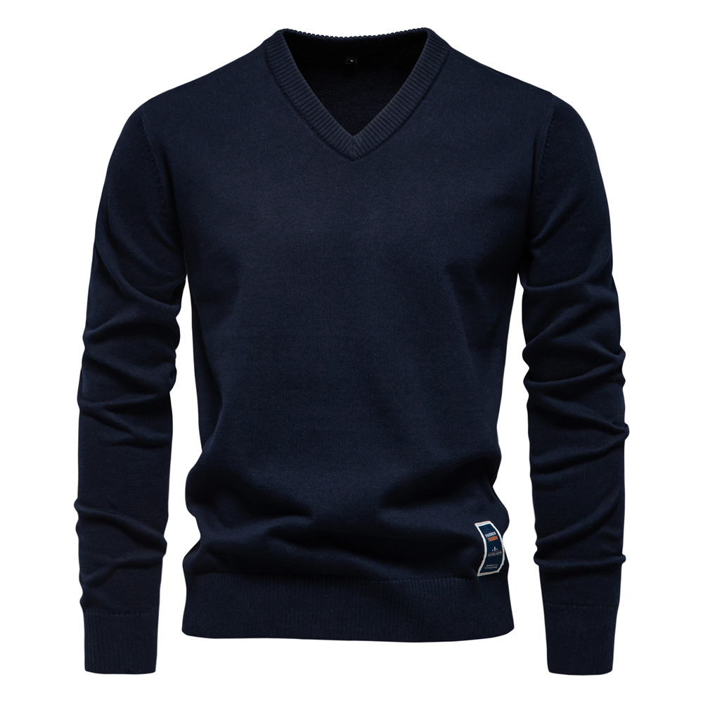 TK Suéter de algodón de color liso para otoño/invierno, cuello en V, prenda de punto para hombre