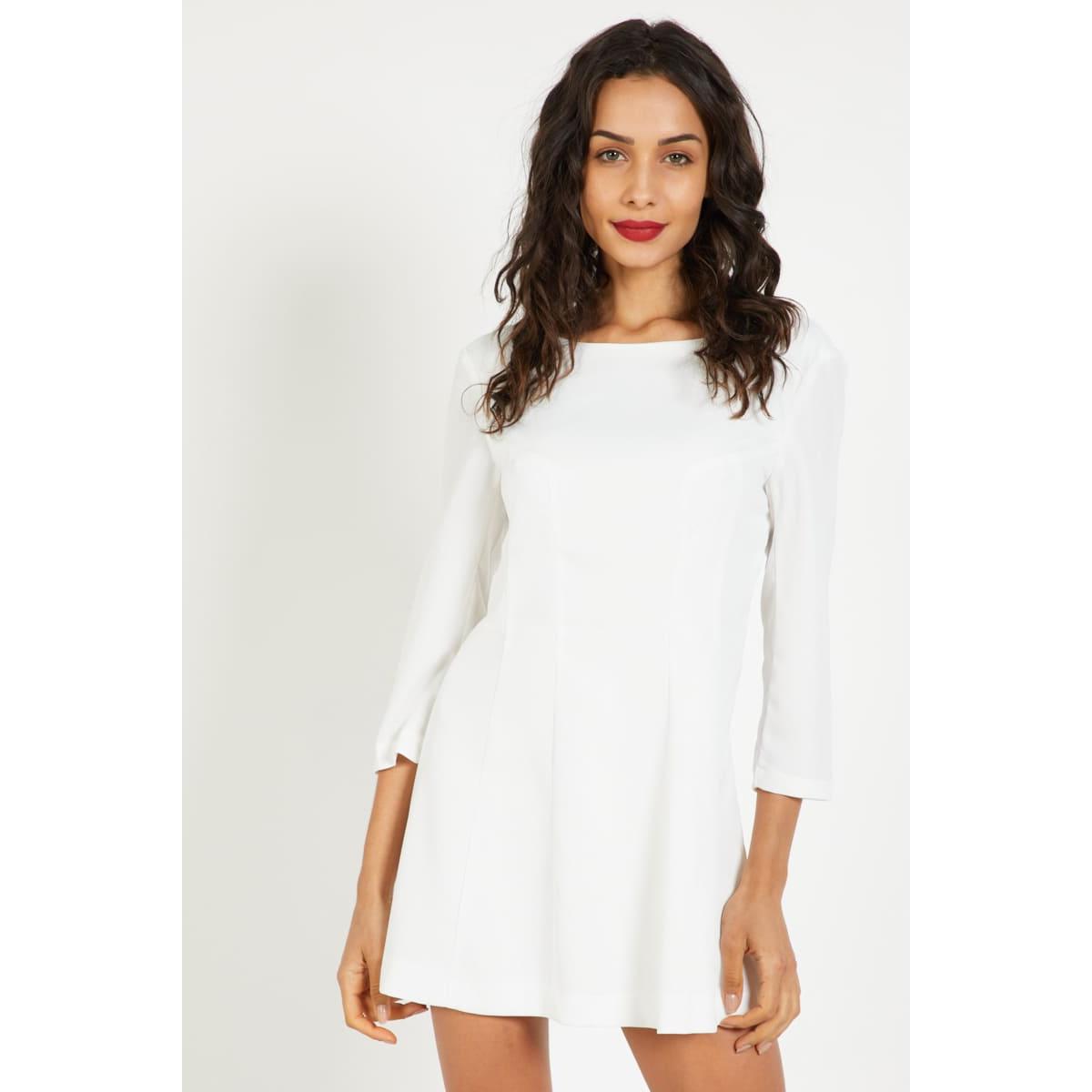 Vestido mini mujer elegante, dress fashion, manga tres cuartos, escote barco, corte recto, estilo casual chic, suave textura, color blanco, talla L, cómodo, femenino, ideal eventos día noche ✅Entrega 24/48h