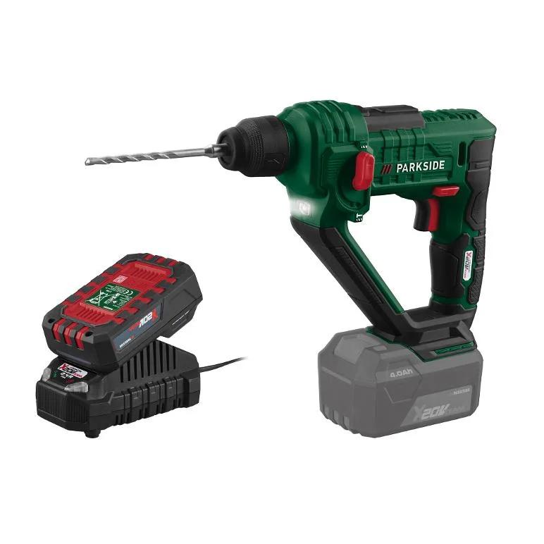 Parkside - Perforador martillo inalámbrico 20 V PARKSIDE X 20 V Team con batería 2 Ah y cargador rápido, 1,1 J, SDS plus, para albañilería y bricolaje