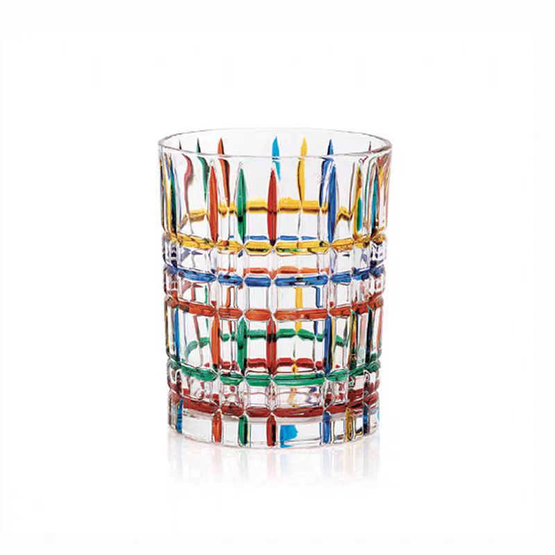 Vaso de whisky de vidrio de color pintado a mano, copa de vino de cristal de color confeti arcoíris romántico, adecuado para regalos para novias, bares en casa, bodas