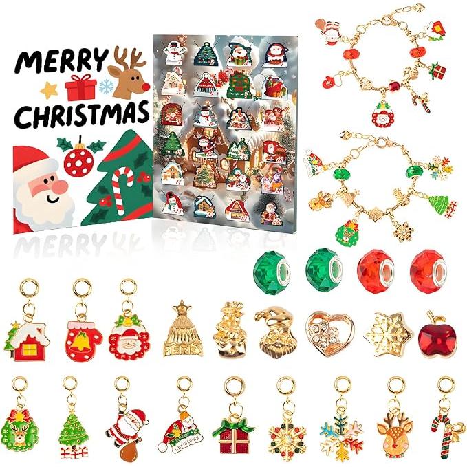 Calendario de Adviento Niños Niña, Calendario Adviento Joyas Días Pulsera DIY Producción, Adecuado Niñas 4—12 Años kinder Hacer Pulseras Abalorios kit Navidad